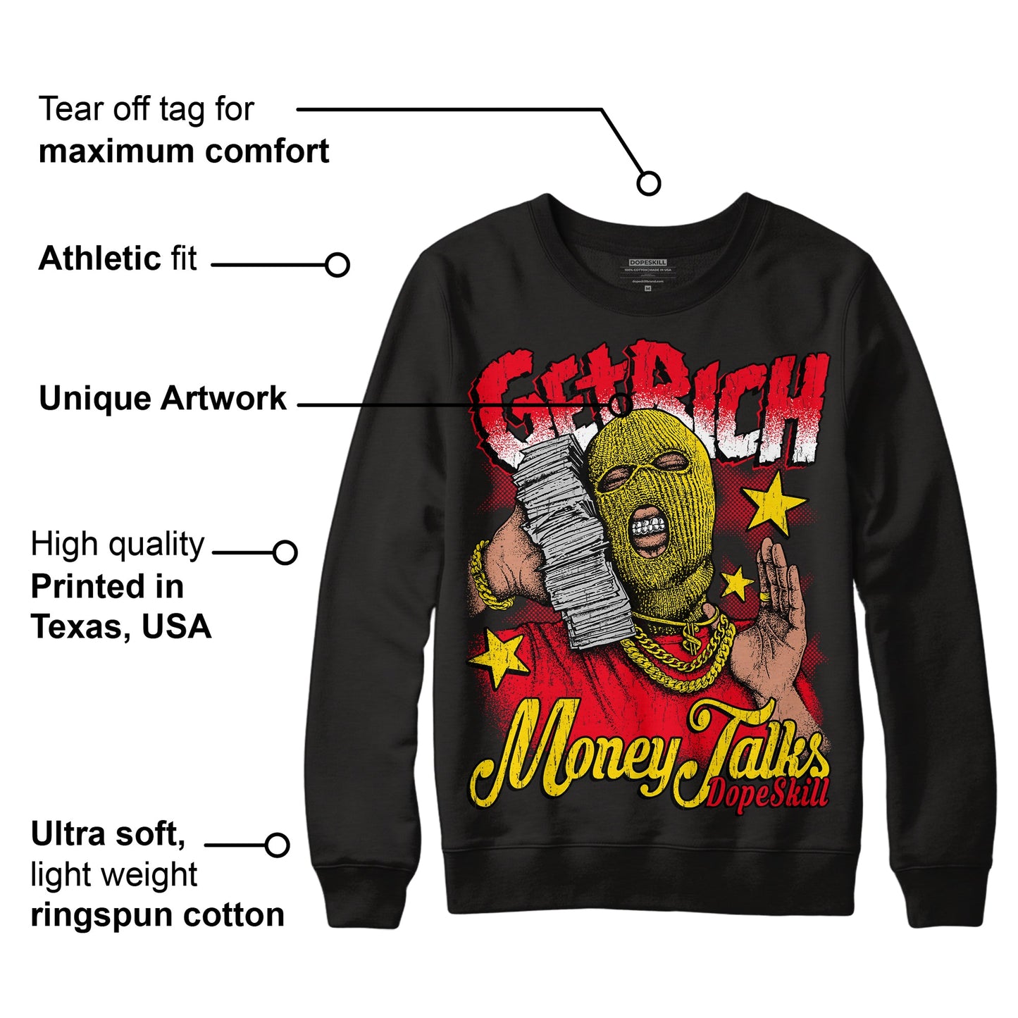 Red Thunder 4s DopeSkill Sweatshirt Get Rich Graphic