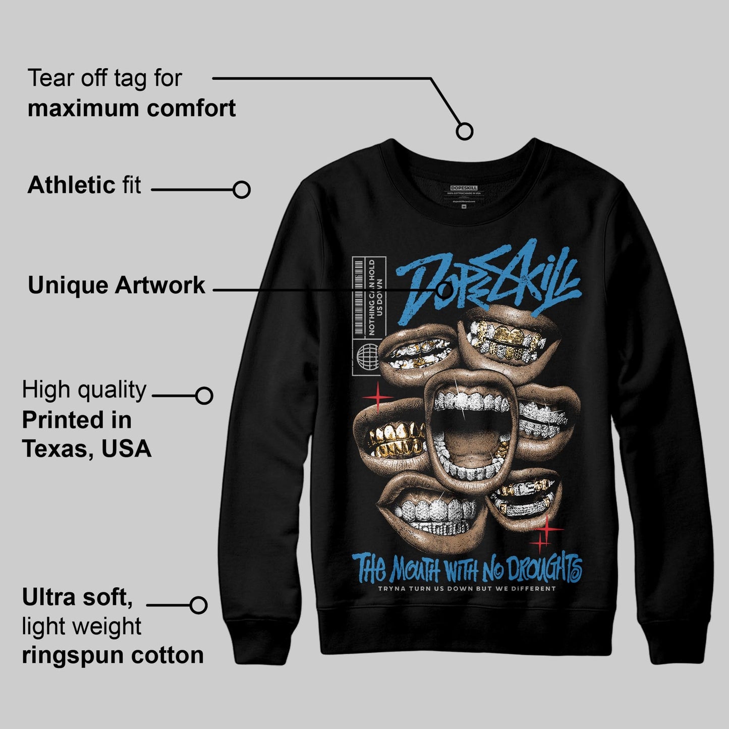 Rare Air 3s DopeSkill Sweatshirt The Mouth With No Droughts Graphic