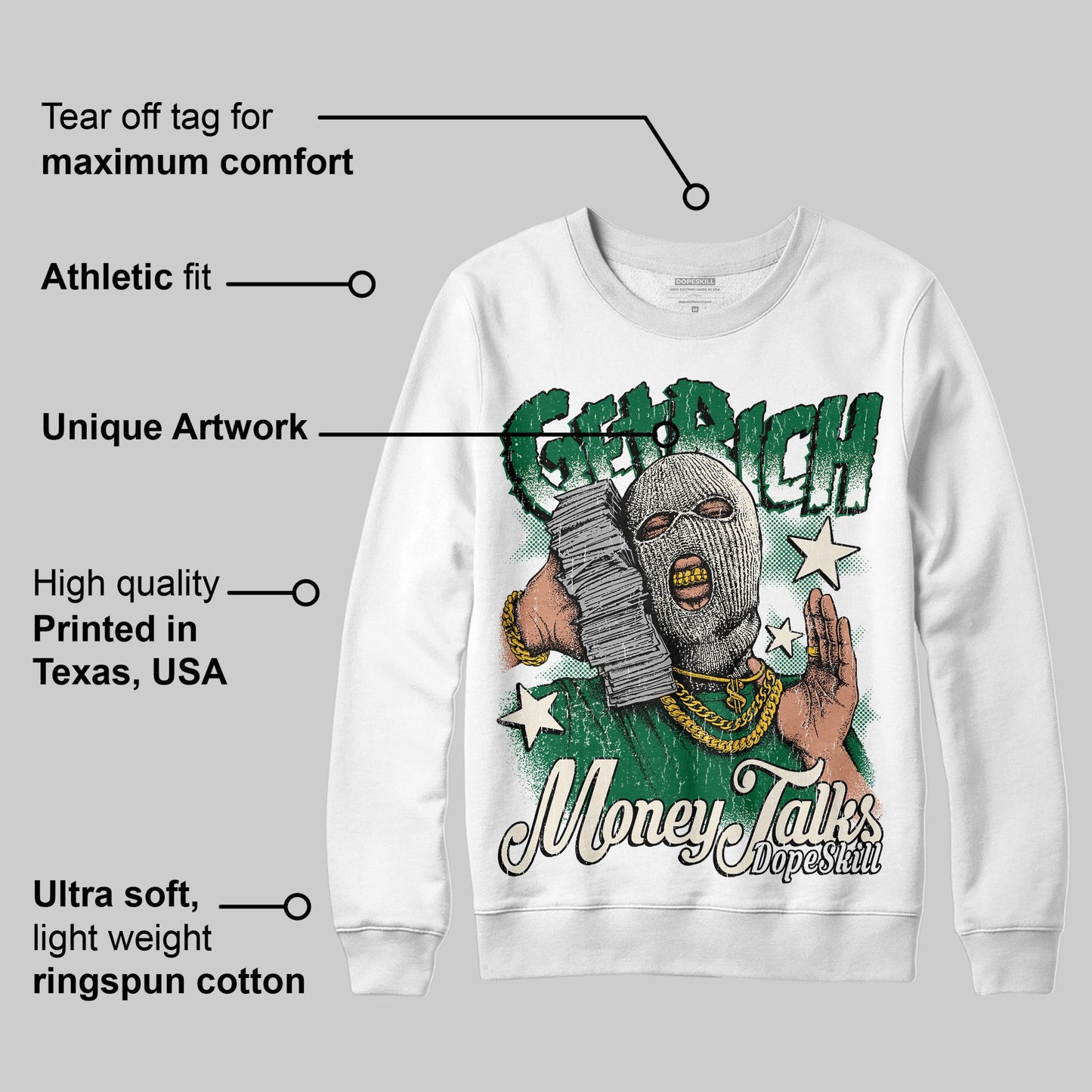 Pine Green 13s DopeSkill Sweatshirt Get Rich Graphic