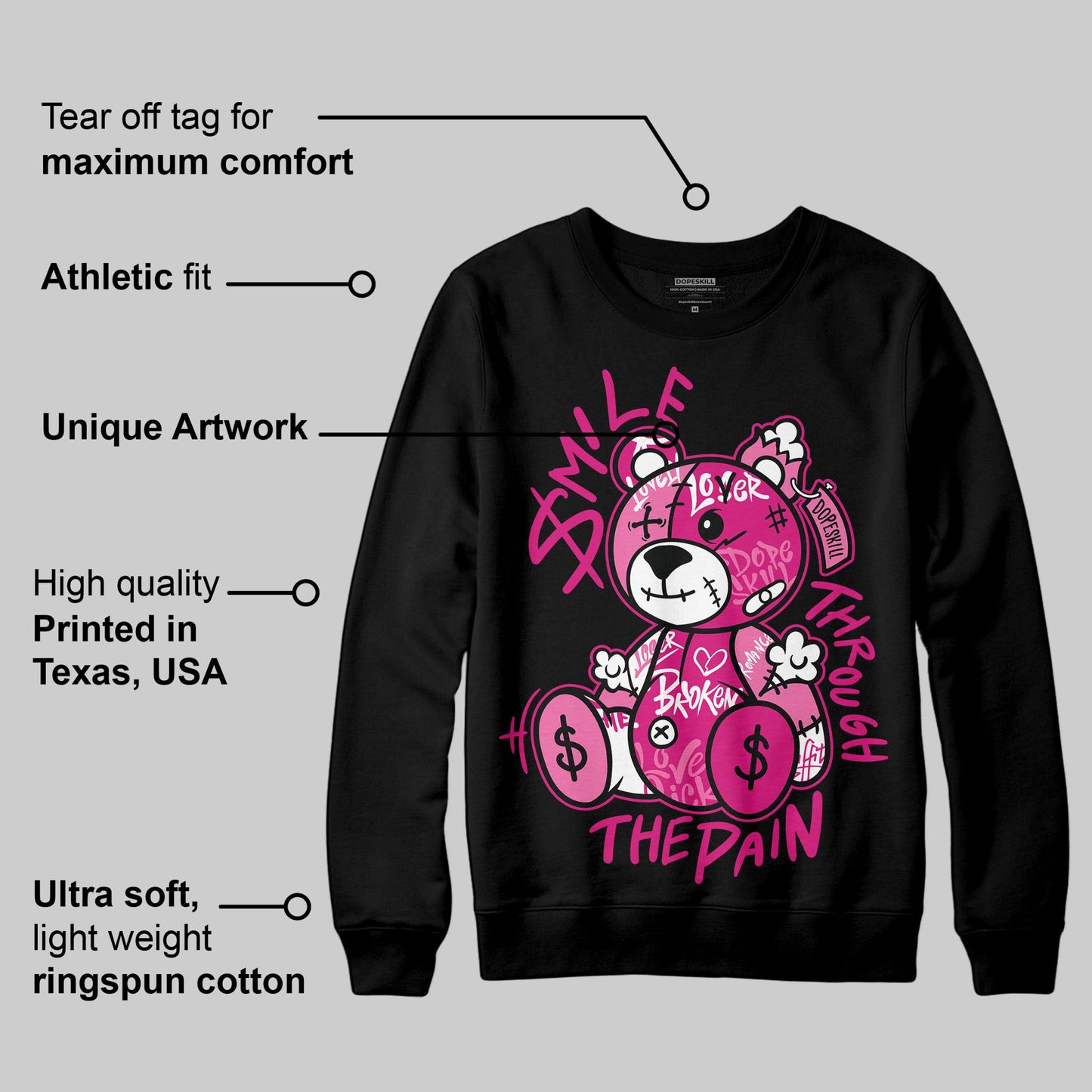 Rick RO Pink Leather Sneakers DopeSkill Sweatshirt Smile Through The Pain Graphic
