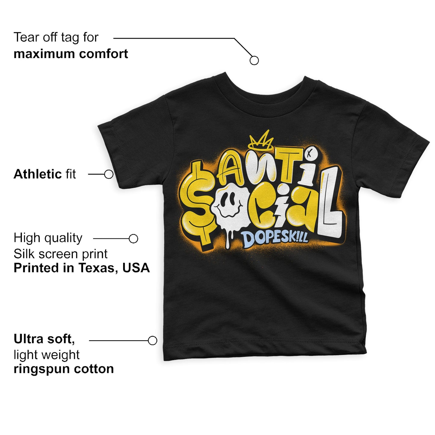 Yellow Ochre 6s DopeSkill Toddler Kids T-shirt Anti Social Graphic