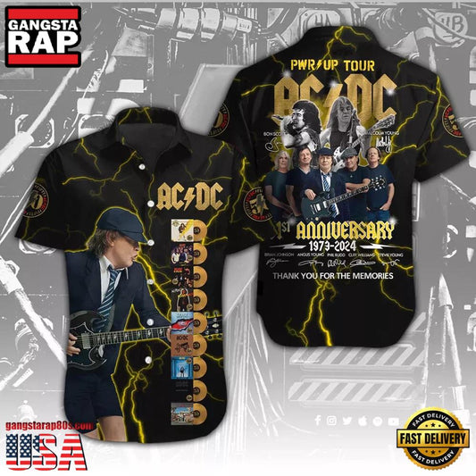 ACDC Rock Band Pwr Up Tour 51st Anniversary 1973-2024 Hawaiian Shirt - Gangstarap80S