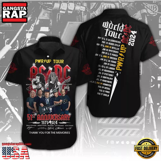 ACDC Rock Band Pwr Up Tour 51st Anniversary 1973-2024 Red Hawaiian Shirt - Gangstarap80S