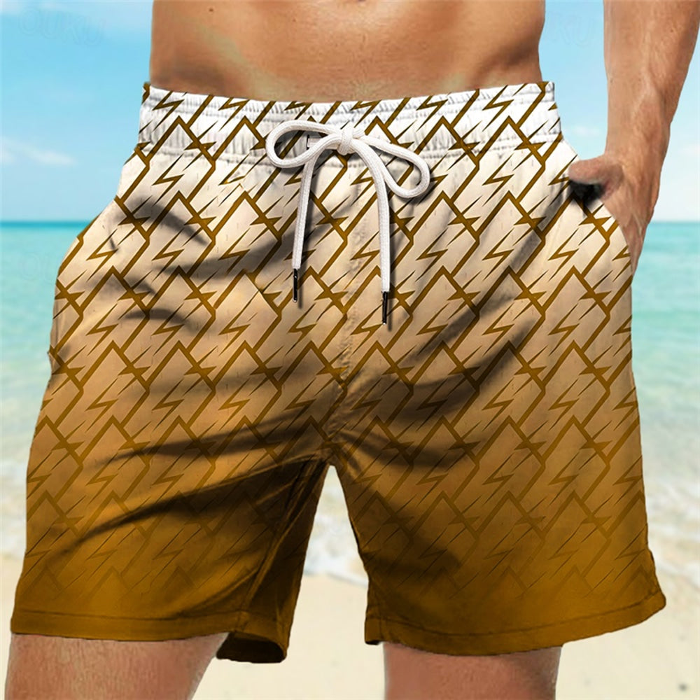 Men's Gradient Graphic Prints Geometry Swim Trunks Swim Shorts Board Shorts Mid Waist Hawaiian Boho Casual Daily Holiday Drawstring with Mesh lining Elastic Waist Designer Clothing Apparel