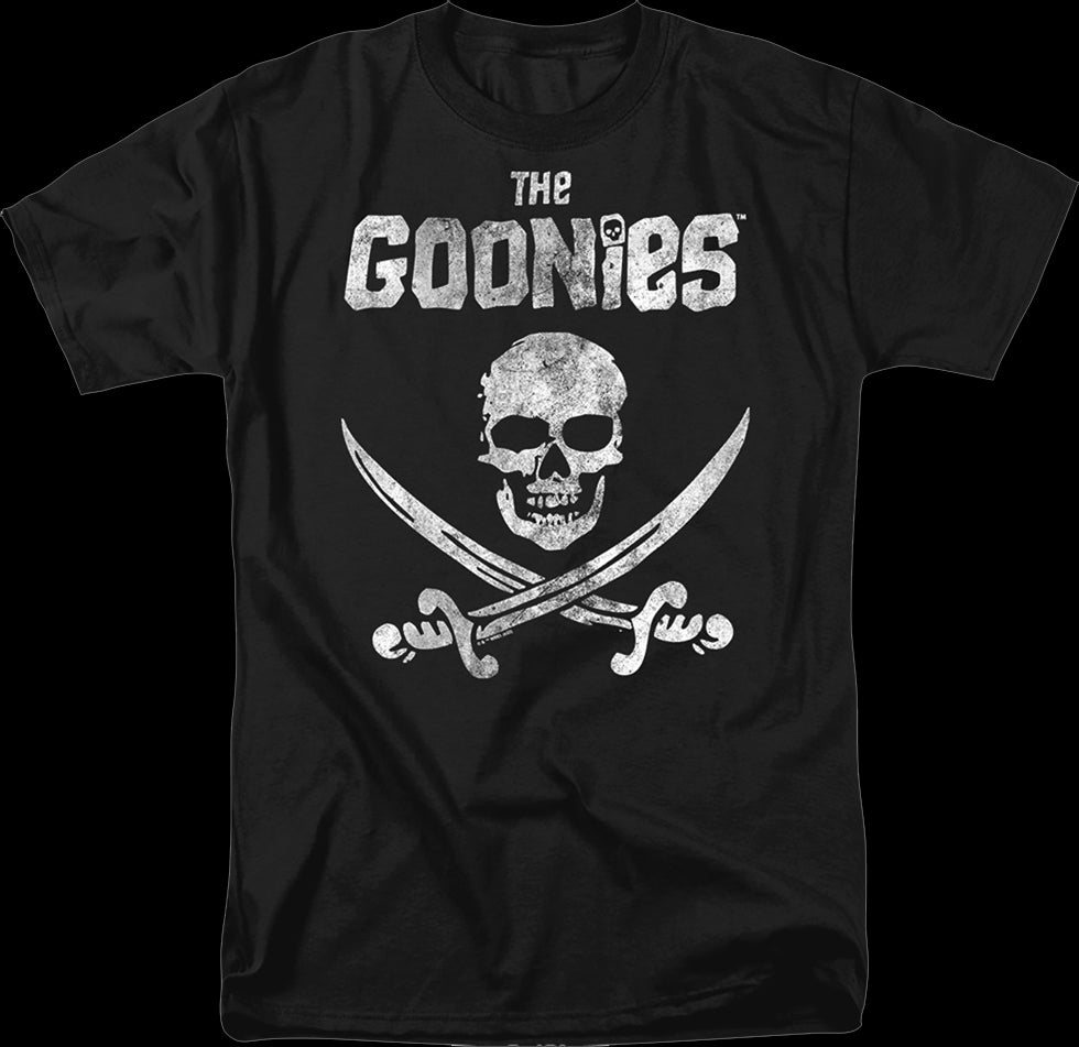 Black Vintage Skull & Crossed Swords Goonies T-Shirt