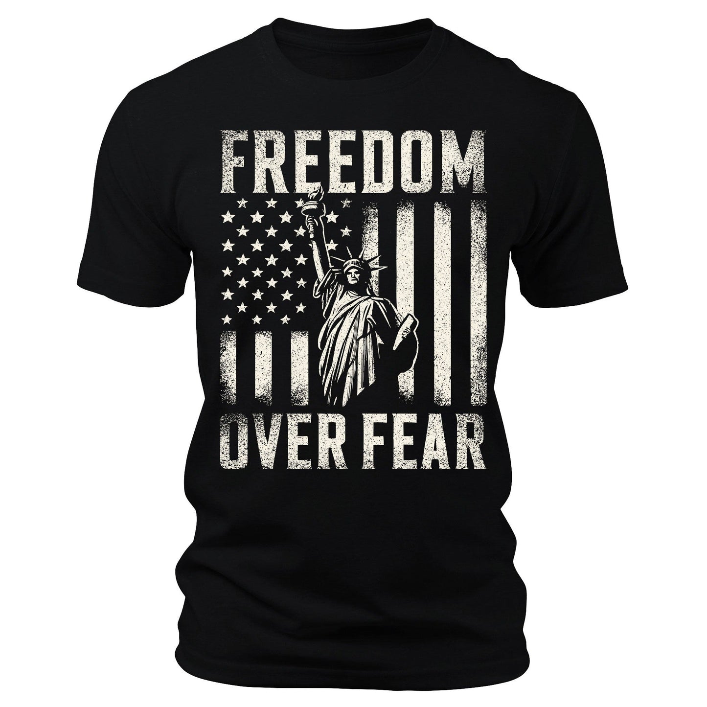 Men's Freedom Over Fear Lady Liberty T-Shirts Patriotic Short Sleeve Crewneck Graphic Tees