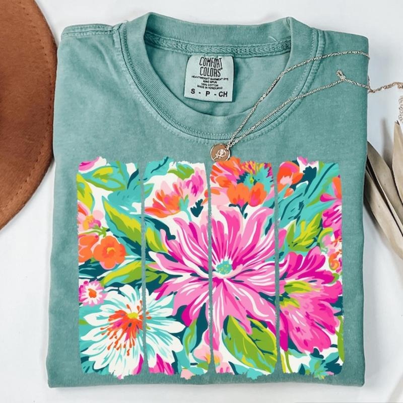 comfort color t shirts, Preppy Floral Brushstroke Shirts, Retro Flower Shirts, Boho Floral Shirt, trendy t-shirts,...