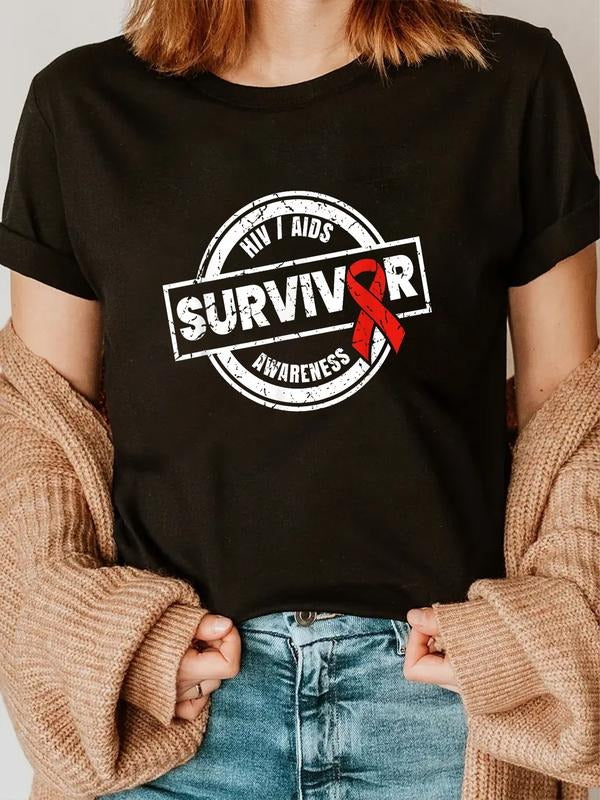 cotton AIDS HIV Awareness Month Tshirts Survivor | AIDS Awareness T-Shirt casual Fashion graphic tees women Hoodie,...