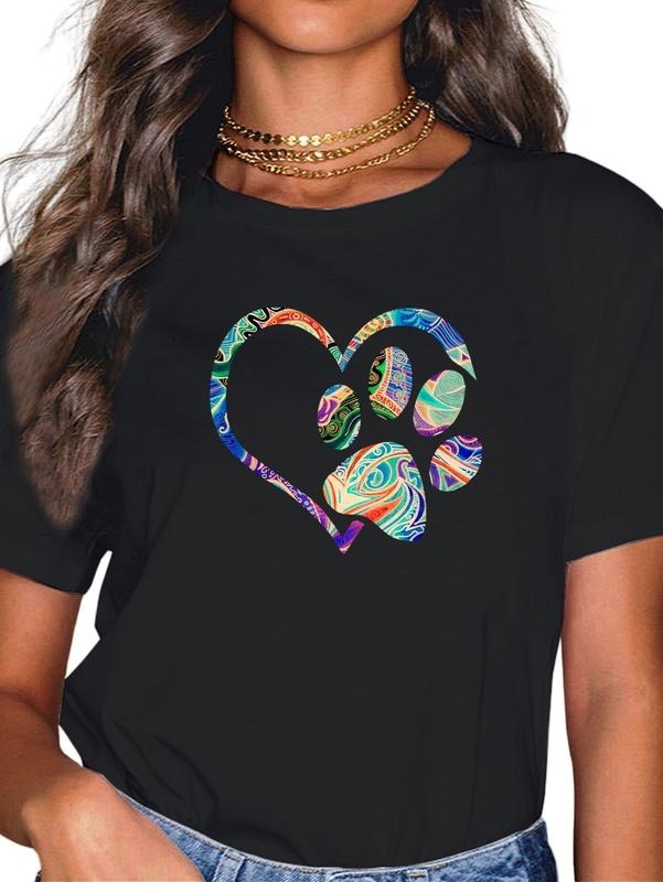 cotton Animal Rescue Shirt Dog Paw Print Tie Dye Rainbow Dog Love T-Shirt casual Fashion graphic tees for women Hoodie,...