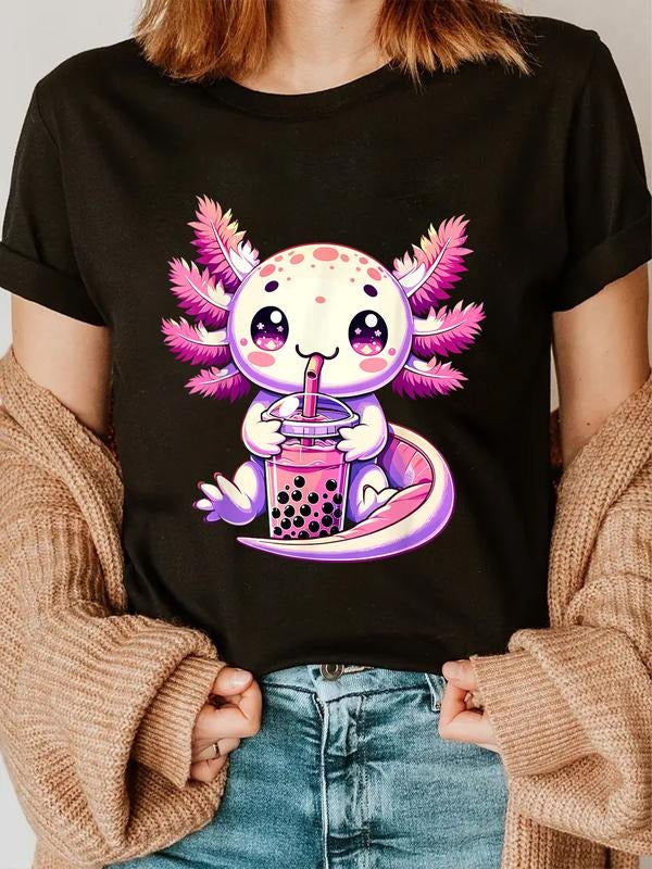 cotton Axolotl Boba Tea Bubble Tea Anime Cute Kawaii Axolotl T-Shirt casual Fashion graphic tees for women style 02...