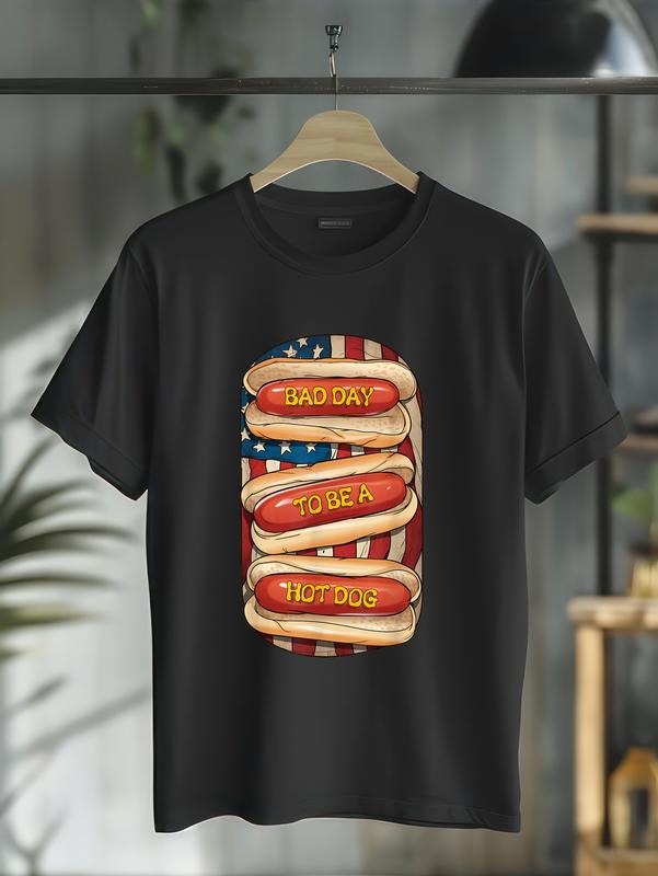 cotton Bad Day To Be A Hot Dog July 4th Patriotic Summer BBQ Funny T-Shirt casual Fashion graphic tees for women Hoodie,...