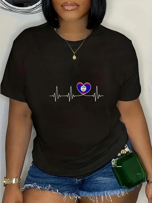 cotton Belize Love Heartbeat Belizean Flag with Heart Belize T-Shirt casual Fashion graphic tees women Hoodie, Sweatshirt