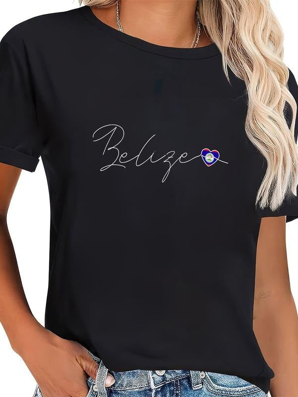 cotton Belize Simple Love Belizean Flag Heart on Belize T-Shirt casual Fashion graphic tees women Hoodie, Sweatshirt