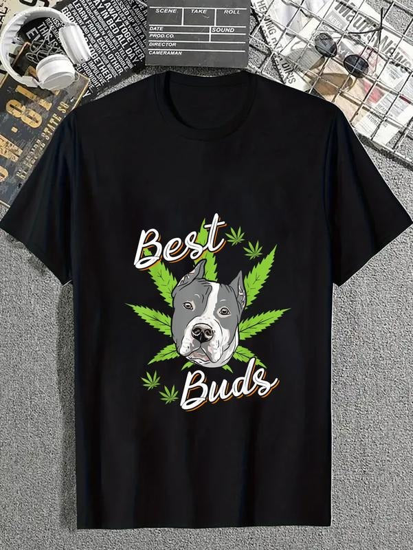 cotton Best Buds Weed Pitbull Dog with Gold Marijuana Leaf Dog Gift T-Shirt casual Fashion graphic tees for women Hoodie,...