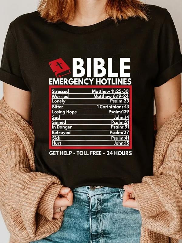 cotton Bible Emergency Numbers - Funny Christian Bible & Jesus T-Shirt casual Fashion graphic tees Hoodie, Sweatshirt