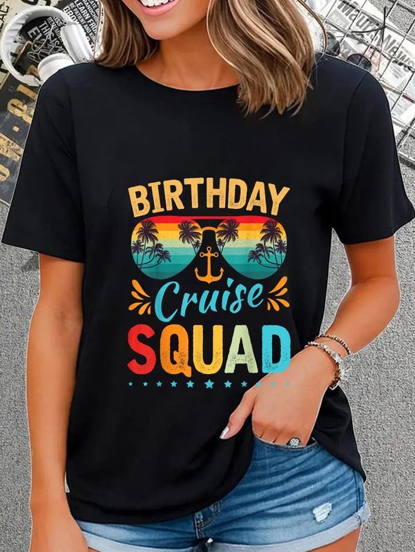 cotton Birthday Cruise Squad Tee Family Birthday Party Vacation T-Shirt casual Fashion graphic tees women Hoodie, Sweatshirt