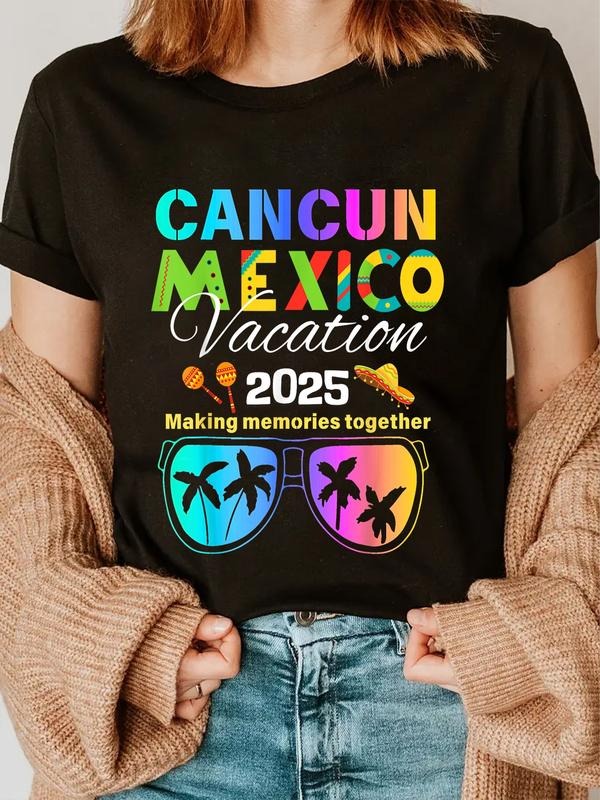 cotton Cancun Mexico Vacation Beach 2025 Trip Group Squad Colorful T-Shirt casual Fashion graphic tees women Hoodie,...