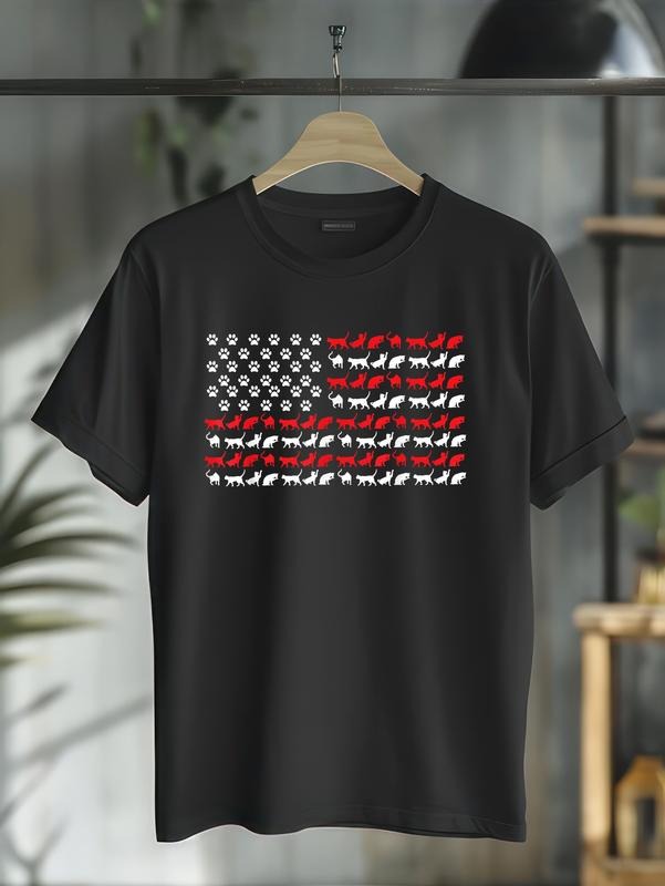 cotton Cat American Flag USA Paws Patriotic T-Shirt casual Fashion graphic tees for women Hoodie, Sweatshirt