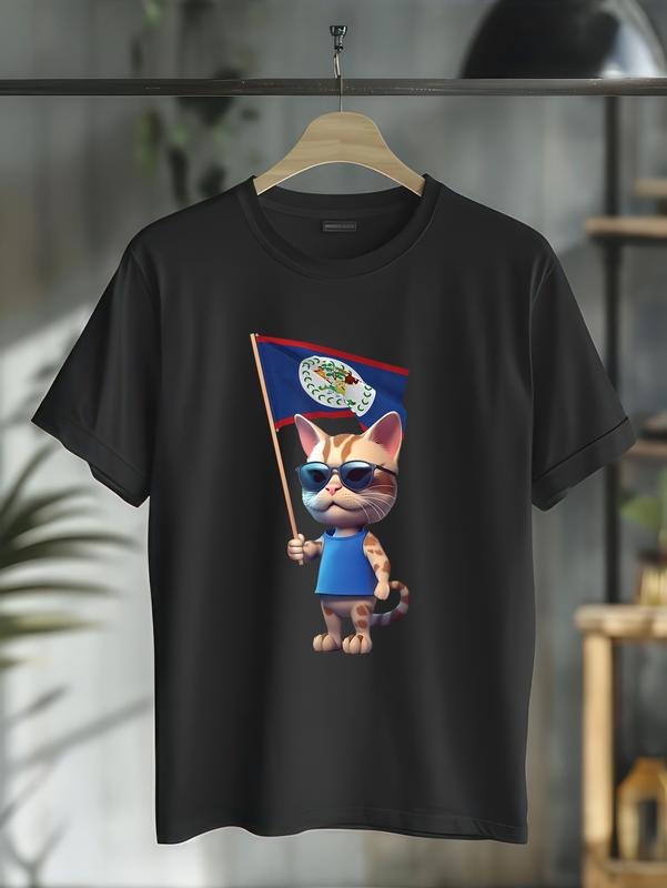cotton Cat Belize Flag Belizean Central America Latino Beach Gato T-Shirt casual Fashion graphic tees for women Hoodie,...