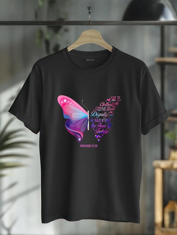 cotton Christian Bible Verse Proverbs 31:25 Butterfly T-Shirt casual Fashion graphic tees Hoodie, Sweatshirt