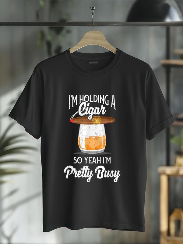cotton Cigar Smoking TShirt Smoking Whiskey Drinking Dad Tee Gift T-Shirt casual Fashion graphic tees for women Hoodie,...