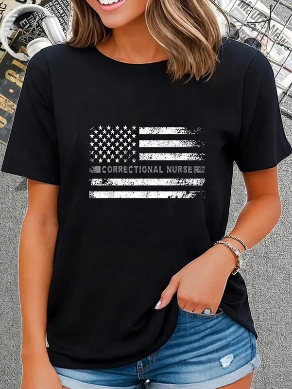 cotton Corrections Nurse US Flag Correctional Nursing T-Shirt casual Fashion graphic tees for women Hoodie, Sweatshirt