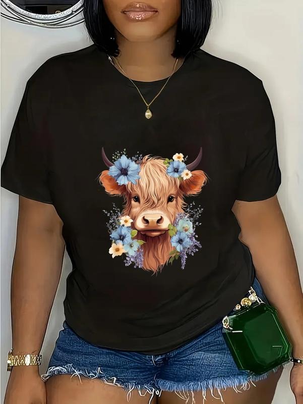 cotton Cow, Scottish Highland Cow, Western Wear, Highland Cow T-Shirt, Small, Black casual Fashion graphic tees for women...