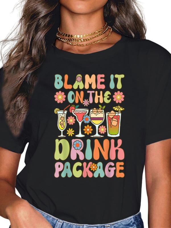 cotton Cruise Vacation Cruising Drinking Blame It On Drink Package T-Shirt casual Fashion graphic tees for women Hoodie,...