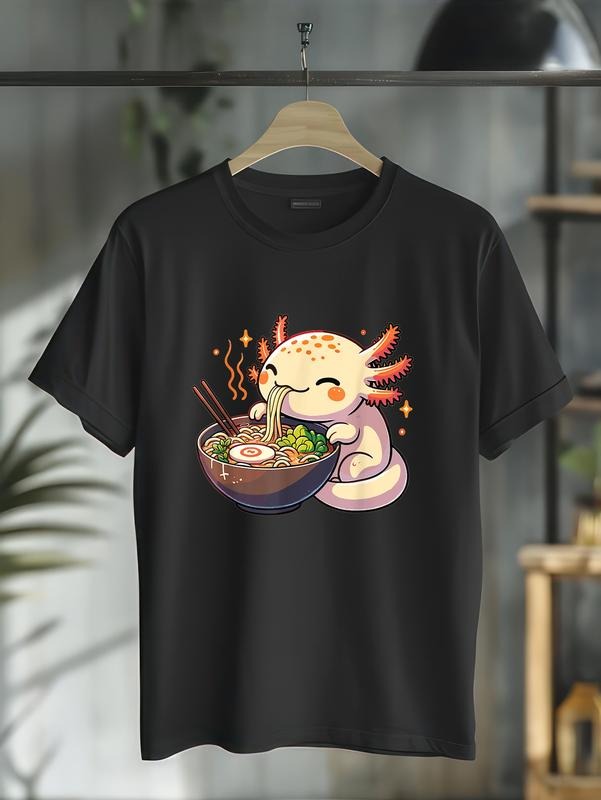 cotton Cute Axolotl Eats Ramen Noodles Axolotls Ramen T-Shirt casual Fashion graphic tees for women Hoodie, Sweatshirt