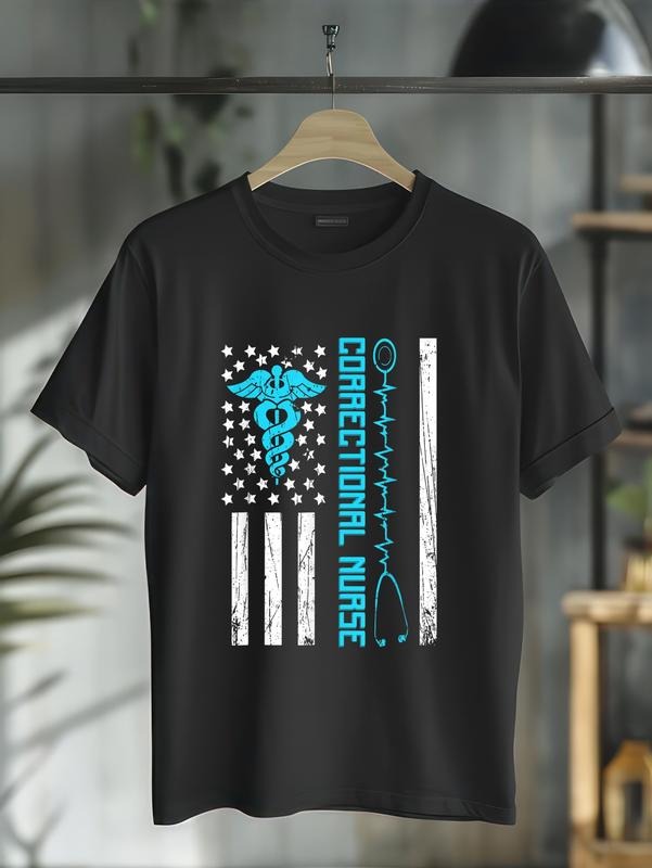 cotton Cute Correctional Nurse Us Flag Nursing Healthcare Nurses T-Shirt casual Fashion graphic tees for women Hoodie,...