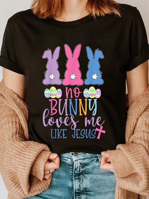 cotton Cute Easter Bunnies No Bunny Loves Me Like Jesus T-Shirt casual Fashion graphic tees women Hoodie, Sweatshirt