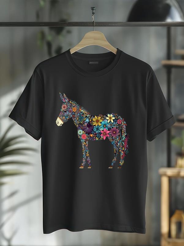 cotton Cute Flower Donkey on summer Floral Donkey T-Shirt casual Fashion graphic tees for women Hoodie, Sweatshirt