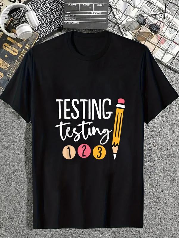 cotton Cute Kindergarten Teacher Gifts & Apparel Black Testing Day T-Shirt casual Fashion graphic tees women Hoodie,...