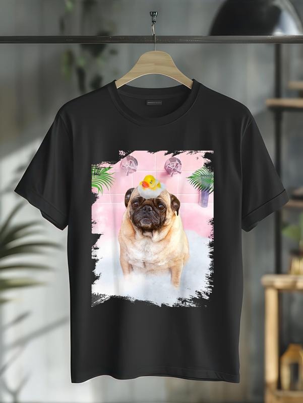 cotton Cute Self Care Bath Pug Dog Palm Bath T-Shirt casual Fashion graphic tees for women Hoodie, Sweatshirt