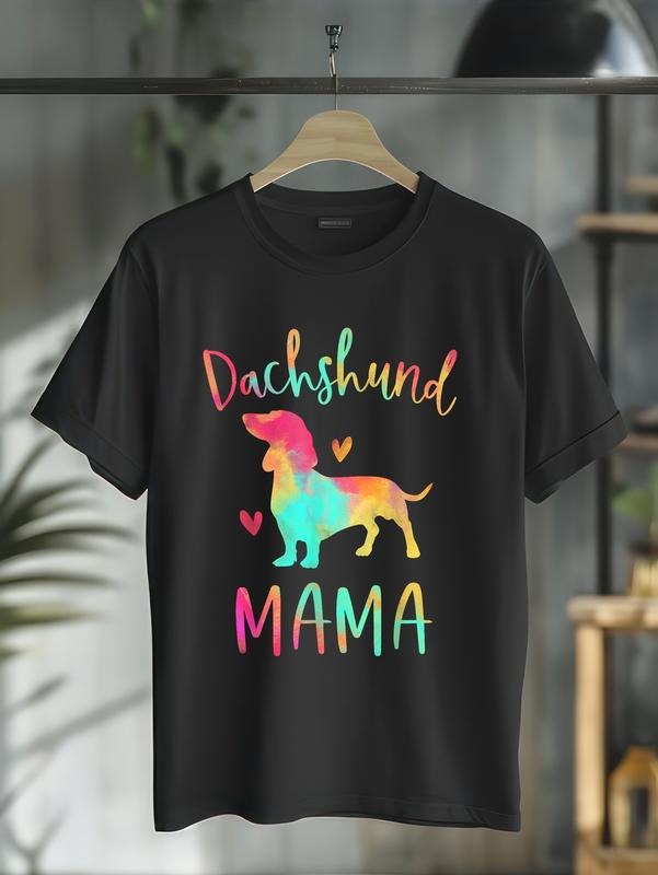 cotton Dachshund Mama Colorful Doxie Gifts Dog Mom T-Shirt casual Fashion graphic tees for women Hoodie, Sweatshirt