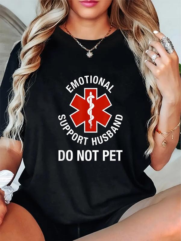 cotton Do Not Pet Emotional Support Husband Funny T-Shirt casual Fashion graphic tees women Hoodie, Sweatshirt