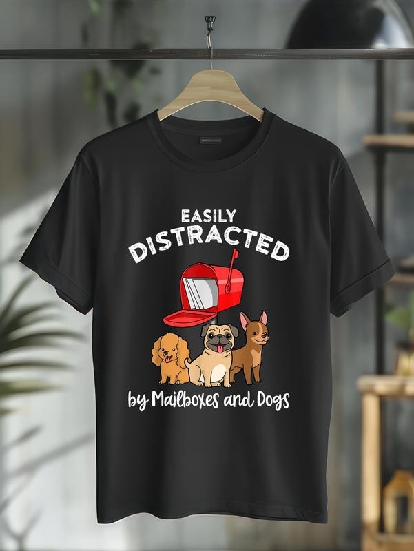 cotton Easily Distracted By Mailboxes And Dogs For A Postal Worker T-Shirt casual Fashion graphic tees for women Hoodie,...