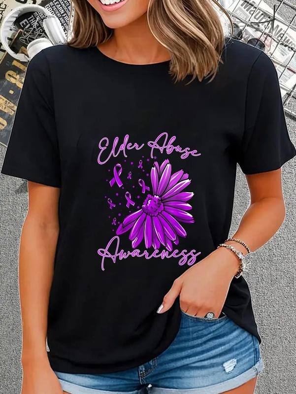 cotton Elder Abuse Awareness Eldery Abuse Purple Ribbon Presents T-Shirt casual Fashion graphic tees women Hoodie, Sweatshirt