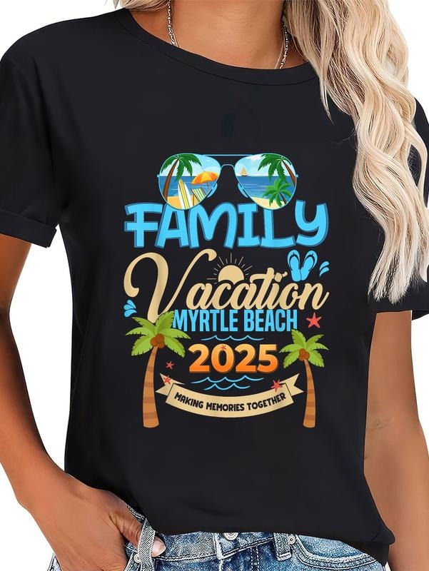 cotton Family Vacation Myrtle Beach 2025 Summer Vacation 2025 T-Shirt casual Fashion graphic tees for women Hoodie,...