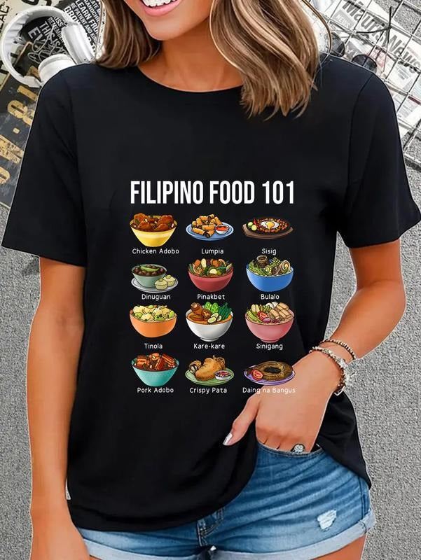 cotton Filipino Food 101 Popular Pinoy Food Funny Cool Filipino T-Shirt casual Fashion graphic tees for women Hoodie,...