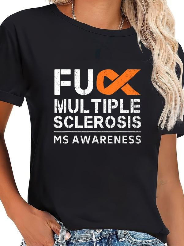 cotton Fuck Multiple Sclerosis MS Awareness Support Ribbon T-Shirt T-Shirt casual Fashion graphic tees for women Hoodie,...