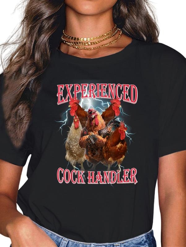 cotton Funny Adult Humor Experienced Cock Handler Inappropriate T-Shirt casual Fashion graphic tees for women Hoodie,...