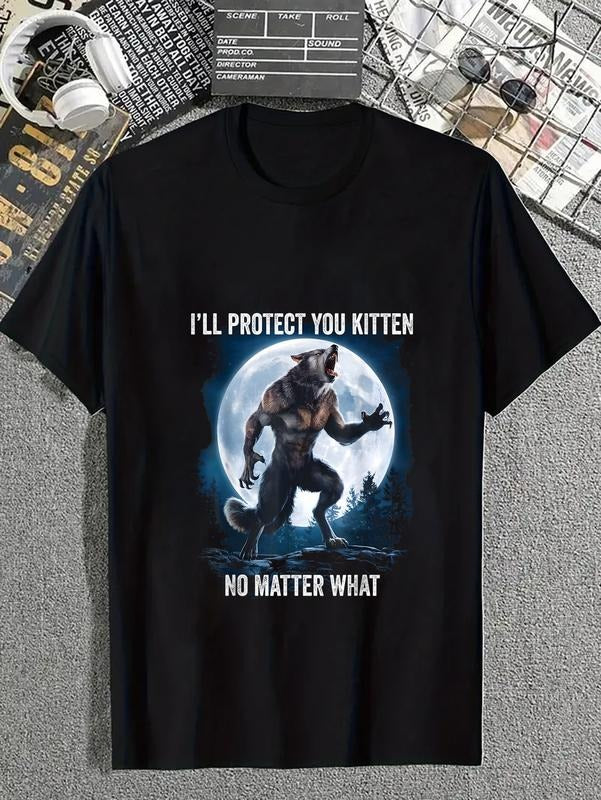 cotton Funny Cringe Werewolf Wolf Meme I'll Protect You Kitten T-Shirt casual Fashion graphic tees for women Hoodie,...