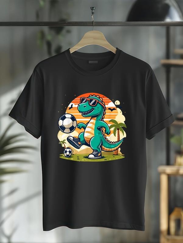 cotton Funny Dinosaur Playing Soccer T-Shirt casual Fashion graphic tees for women Hoodie, Sweatshirt | HypeCrazeTee.com