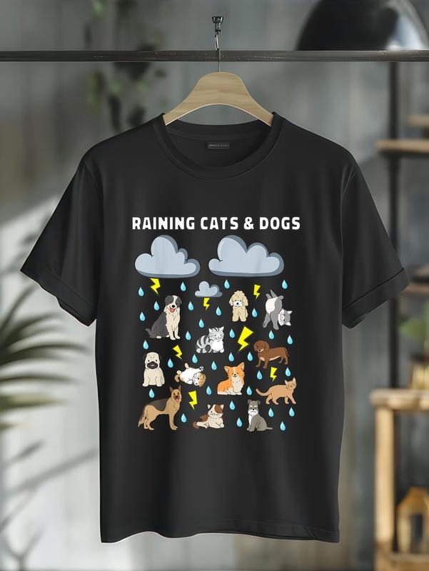 cotton Funny English Idiom Raining Cats and Dogs Puppies Kitten T-Shirt casual Fashion graphic tees for women Hoodie,...