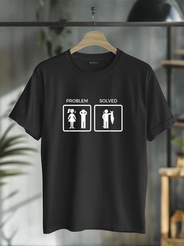 cotton Funny Problem Solved Yelling Wife Fishing T-Shirt casual Fashion graphic tees for women Hoodie, Sweatshirt