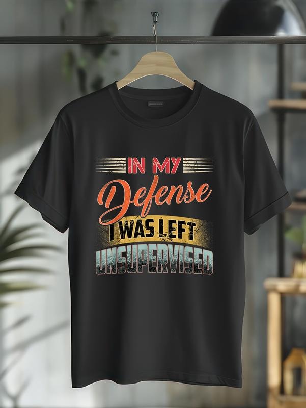 cotton Funny Saying In My Defense I Was Left Unsupervised Retro T-Shirt casual Fashion graphic tees for women Hoodie,...