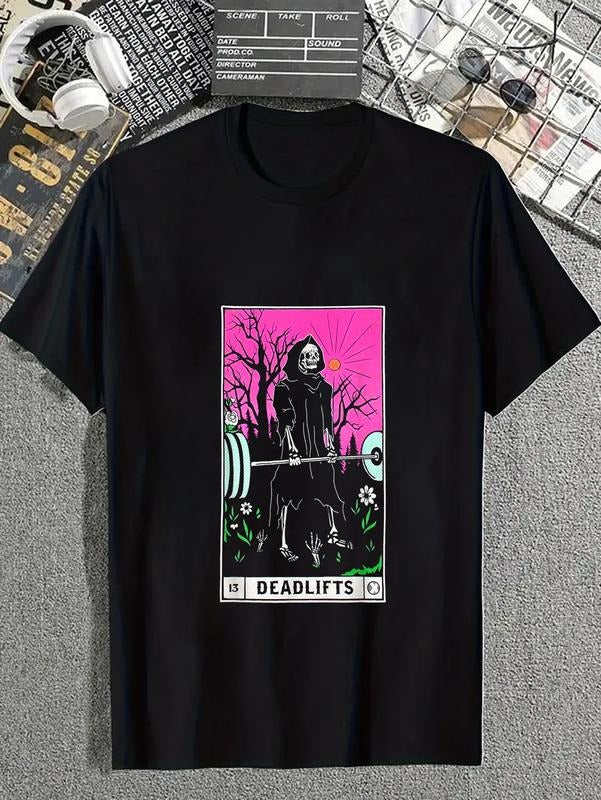 cotton Funny Tarot Card Deadlifts Gym Workout Occult Reader Black T-Shirt