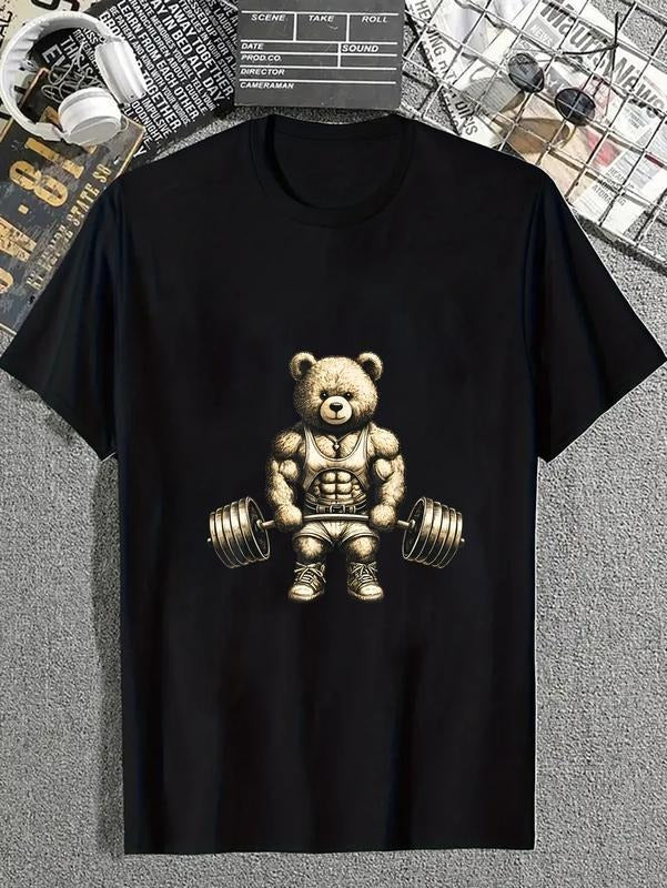 cotton Funny Teddy Bear Lifting Weights Gym Workout Animal Shirts T-Shirt casual Fashion graphic tees for women Hoodie,...