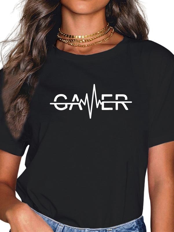 cotton Gamer Heartbeat Video Games Graphic T-Shirt casual Fashion graphic tees for women Hoodie, Sweatshirt